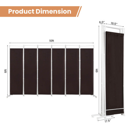 6-Panel Room Divider Folding Privacy Screen-Brown - Set Shop and Smile