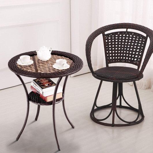 Round Rattan Wicker Coffee Table with Lower Shelf at Set Shop and Smile