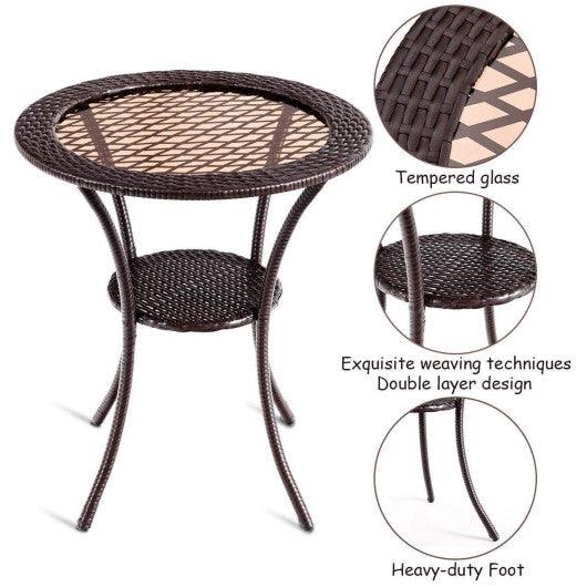 Round Rattan Wicker Coffee Table with Lower Shelf at Set Shop and Smile