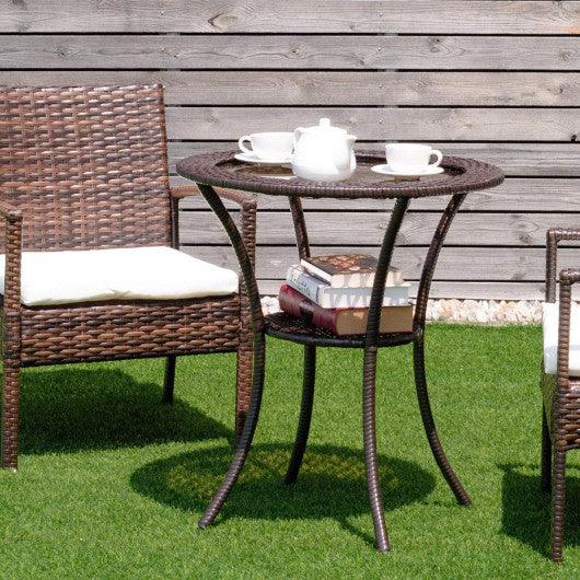 Round Rattan Wicker Coffee Table with Lower Shelf at Set Shop and Smile