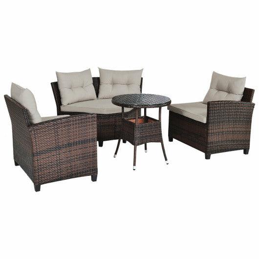 4 Pieces Furniture Patio Set Outdoor Wicker Sofa Set at Set Shop and Smile
