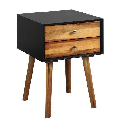 Mid-Century Wooden Multipurpose End Table with 2 Storage Drawers-Black at Set Shop and Smile