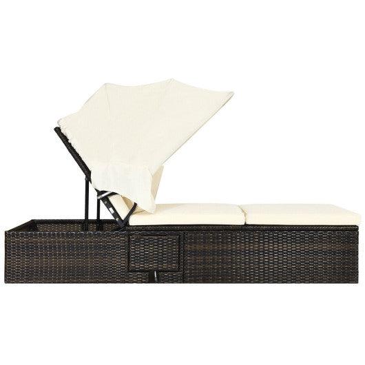 Chaise Cushioned Top Canopy Patio Rattan Lounge Chair with Tea Table at Set Shop and Smile