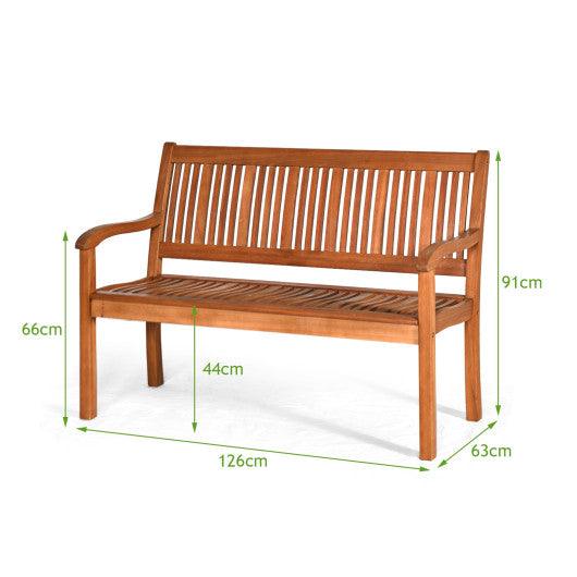 Two Person Solid Wood Garden Bench with Curved Backrest and Wide Armrest at Set Shop and Smile