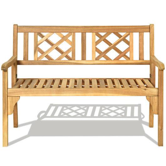 Patio Foldable Bench with Curved Backrest and Armrest at Set Shop and Smile
