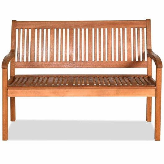Two Person Solid Wood Garden Bench with Curved Backrest and Wide Armrest at Set Shop and Smile