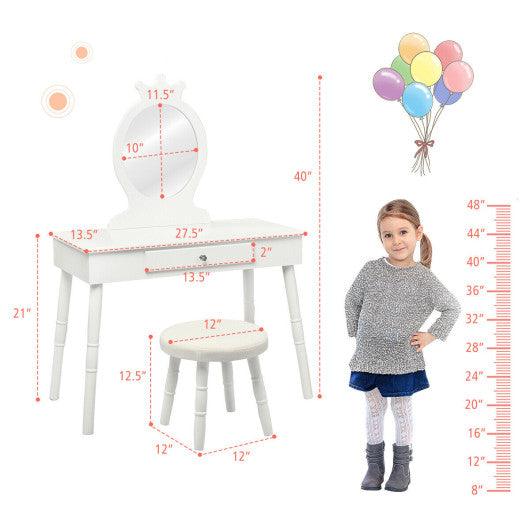 Kids Vanity Makeup Table & Chair Set Make Up Stool-White at Set Shop and Smile