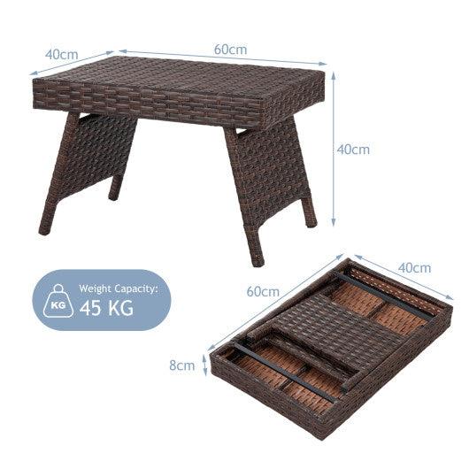 Folding PE Rattan Side Coffee Table Patio Garden Furniture-Brown at Set Shop and Smile