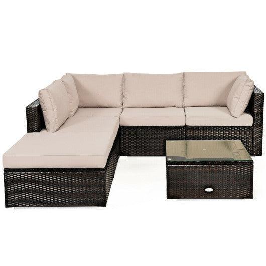 6 Pieces Outdoor Patio Rattan Furniture Set Sofa Ottoman at Set Shop and Smile