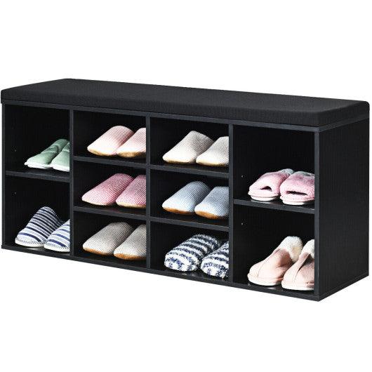 10-Cube Organizer Shoe Storage Bench with Cushion for Entryway-Black at Set Shop and Smile