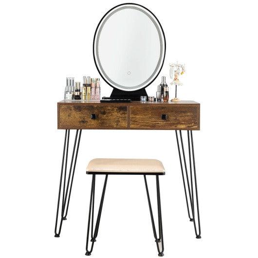 Industrial Makeup Dressing Table with 3 Lighting Modes-Rustic Brown at Set Shop and Smile