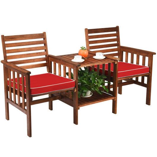 3 pcs Outdoor Patio Table Chairs Set Acacia Wood Loveseat-Red at Set Shop and Smile