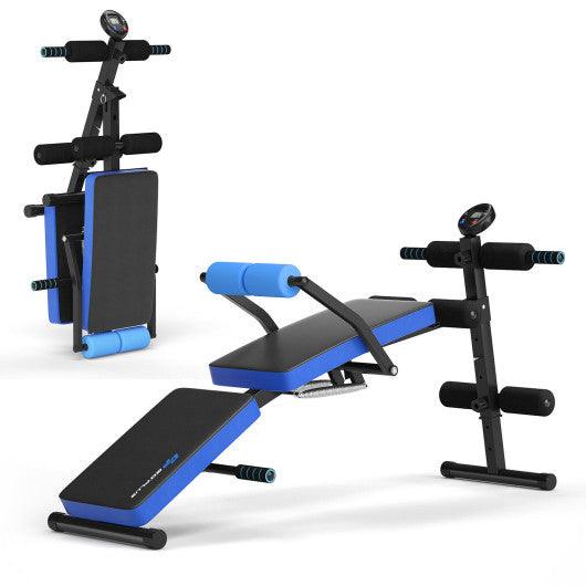 Adjustable Sit Up Bench with LCD Monitor-Blue at Set Shop and Smile