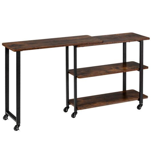 360° Rotating Sofa Side Table with Storage Shelves and Wheels-Rustic Brown at Set Shop and Smile