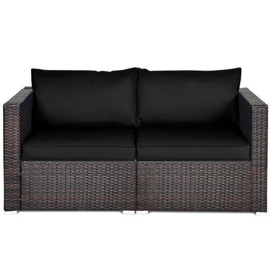 2PCS Patio Rattan Sectional Conversation Sofa Set-Black at Set Shop and Smile