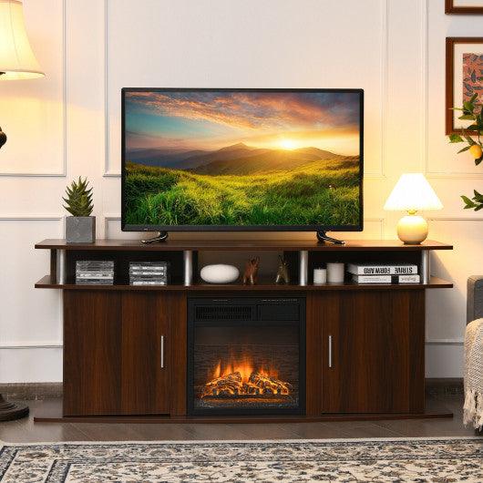 63 Inch TV Entertainment Console Center with 2 Cabinets-Walnut at Set Shop and Smile