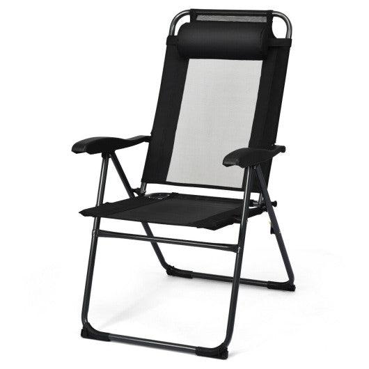 4 Pieces Patio Garden Adjustable Reclining Folding Chairs with Headrest-Black at Set Shop and Smile