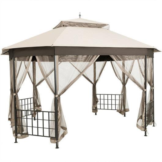 10’x 12’ Octagonal Patio Gazebo-Beige at Set Shop and Smile