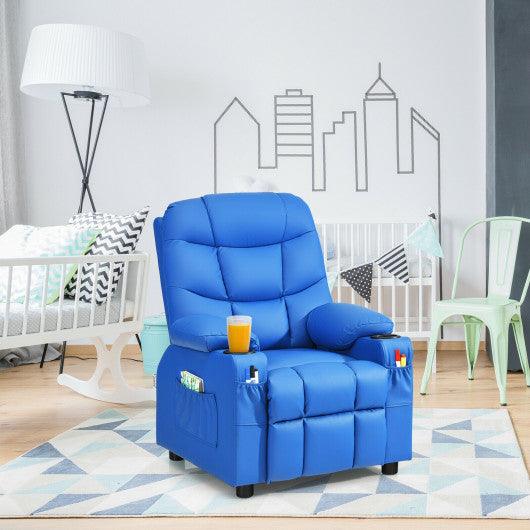 PU Leather Kids Recliner Chair with Cup Holders and Side Pockets-Blue at Set Shop and Smile