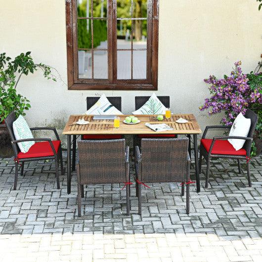 7Pcs Patio Rattan Cushioned Dining Set with Umbrella Hole-Red at Set Shop and Smile