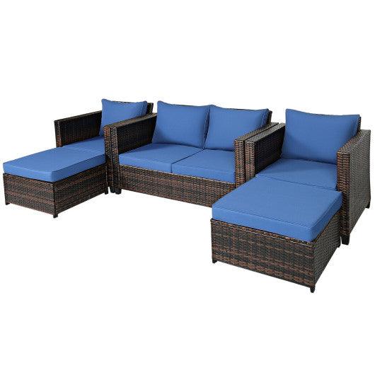 5 Pieces Patio Cushioned Rattan Furniture Set-Navy at Set Shop and Smile