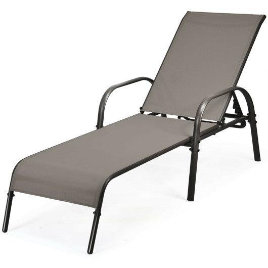2 Pcs Outdoor Patio Lounge Chair Chaise Fabric with Adjustable Reclining Armrest-Brown at Set Shop and Smile