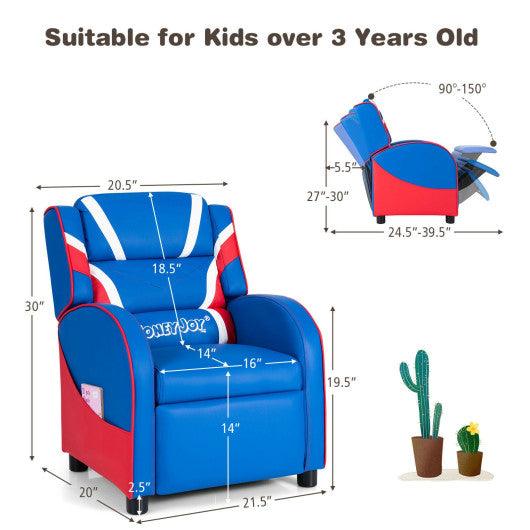 Kids Leather Recliner Chair with Side Pockets-Blue at Set Shop and Smile