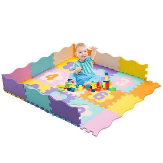 75 Pieces Baby Foam Interlocking Play Mat with Fence with Detachable Numbers at Set Shop and Smile