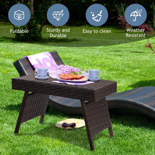 Folding PE Rattan Side Coffee Table Patio Garden Furniture-Brown at Set Shop and Smile