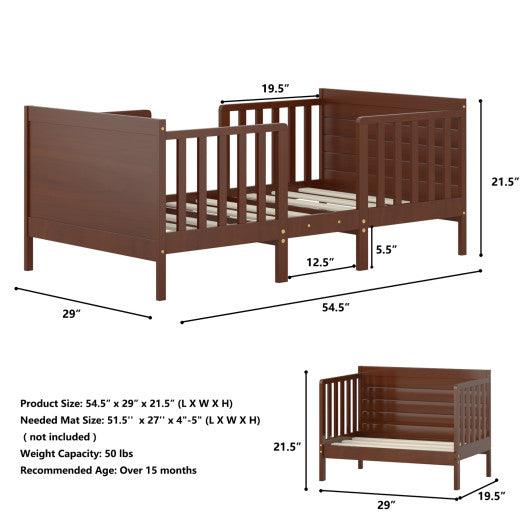 2-in-1 Convertible Kids Wooden Bedroom Furniture with Guardrails-Brown at Set Shop and Smile