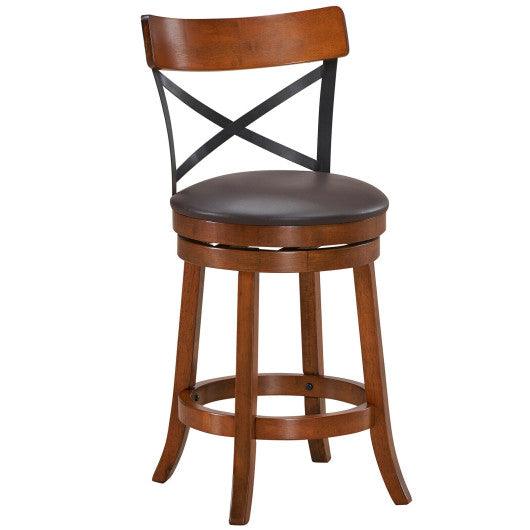 Set of 2 Bar Stools 360-Degree Swivel Dining Bar Chairs with Rubber Wood Legs-25 inch at Set Shop and Smile