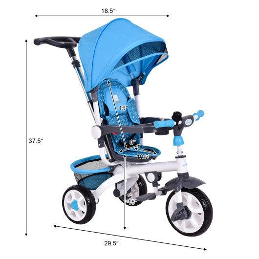 4-in-1 Detachable Baby Stroller Tricycle with Round Canopy -Blue at Set Shop and Smile