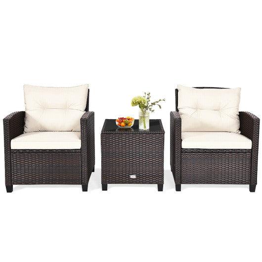 3 Pcs Patio Rattan Furniture Set Cushioned Conversation Set Coffee Table at Set Shop and Smile