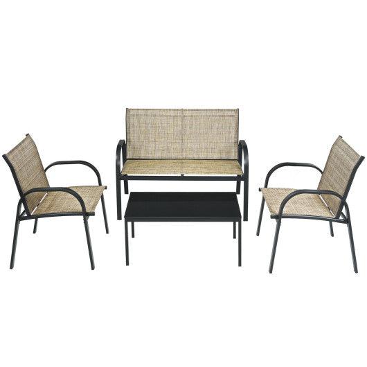 4 Pieces Patio Furniture Set with Glass Top Coffee Table-Brown at Set Shop and Smile