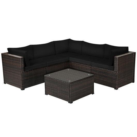 6 Pieces Patio Furniture Sofa Set with Cushions for Outdoor-Black at Set Shop and Smile