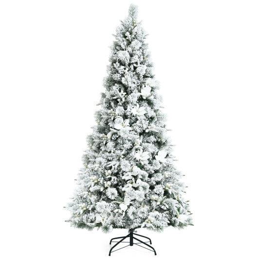 7 Feet Snow Flocked Christmas Tree with Poinsettia Flowers at Set Shop and Smile