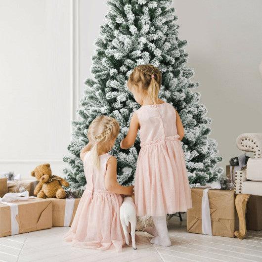 7 Feet Pre-lit Snow Flocked Hinged Christmas Tree with 1116 Tips and Metal Stand-7 ft at Set Shop and Smile