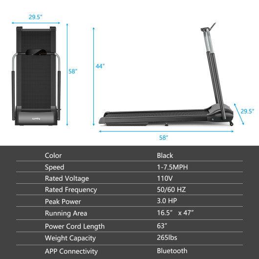 Compact Folding Treadmill with Touch Screen APP Control-Black at Set Shop and Smile