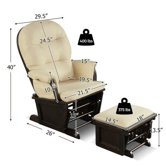 Wood Baby Glider and Ottoman Cushion Set with Padded Armrests for Nursing-Beige at Set Shop and Smile