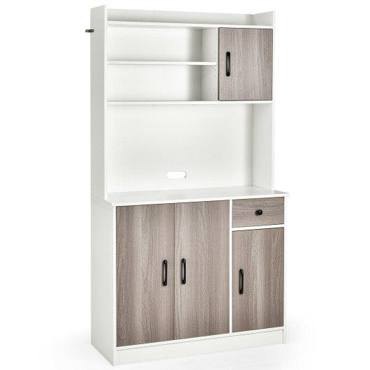 4-Door Freestanding Kitchen Buffet with Hutch and Adjustable Shelves-White at Set Shop and Smile