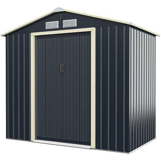 7 Feet X 4 Feet Metal Storage Shed with Sliding Double Lockable Doors-Gray at Set Shop and Smile