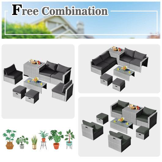 8 Pieces Patio Rattan Furniture Set with Storage Waterproof Cover and Cushion-Gray at Set Shop and Smile