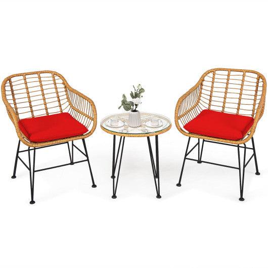 3 Pieces Rattan Furniture Set with Cushioned Chair Table-Red at Set Shop and Smile