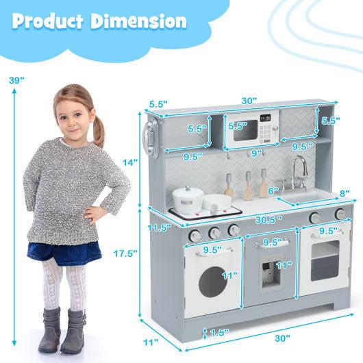 Pretend Play Kitchen Wooden Toy Set for Kids with Realistic Light and Sound at Set Shop and Smile