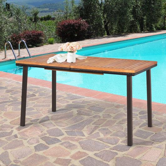 55 Inch Patio Acacia Dining Table with Umbrella Hole at Set Shop and Smile