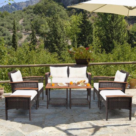 7 Pieces Patio Rattan Cushioned Conversation Furniture Set at Set Shop and Smile