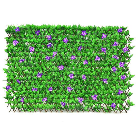 4 Pieces Expandable Faux Ivy Privacy Screen Fence Panel Pack with Flower-Purple at Set Shop and Smile