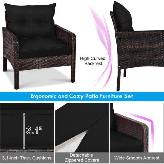 5 Pieces Patio Rattan Sofa Ottoman Furniture Set with Cushions-Black at Set Shop and Smile