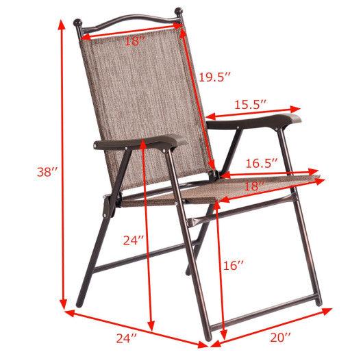 Set of 2 Patio Folding Sling Back Camping Deck Chairs-Brown at Set Shop and Smile