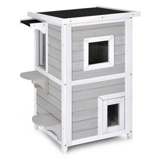 2-Story Wooden Cat House with Escape Door Rainproof at Set Shop and Smile